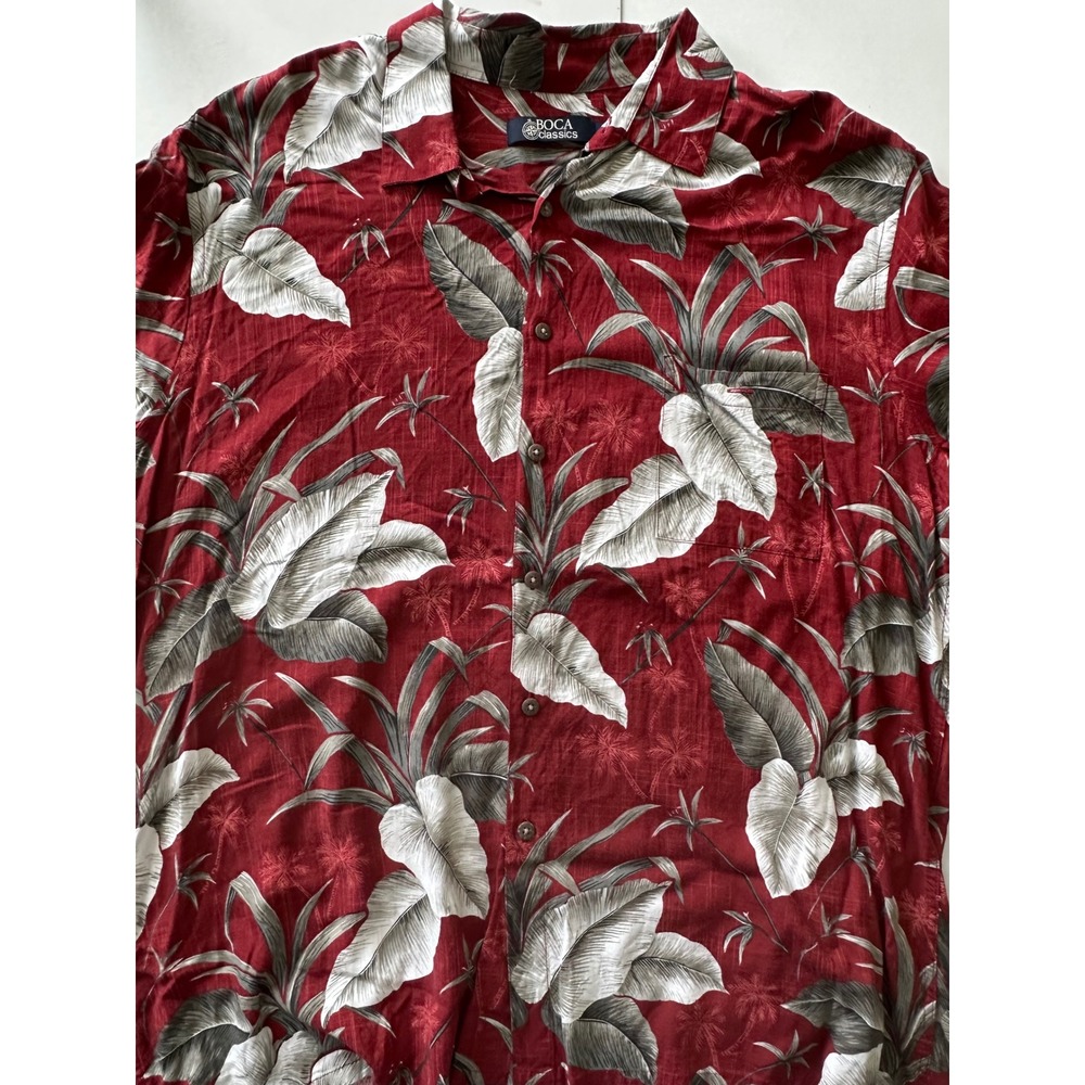 Boca Classics Mens XL Red Tropical Palm Leaf Print Short Sleeve Button Down